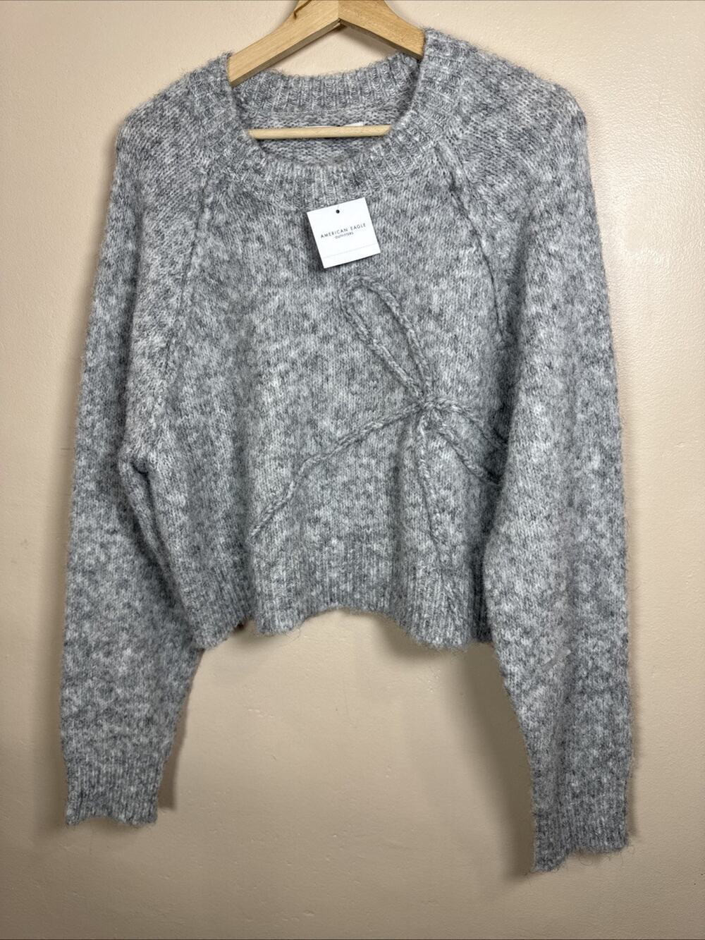 NWT American Eagle Womens Sweater Cropped Bow Chunky Knit Msrp $50 L Coquette